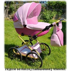 Duży wózek dla lalek lalki głęboki retro różowy dla dziewczynki Jackmar