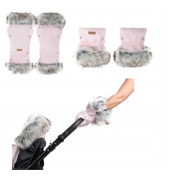 Mufki rękawiczki na zimę do wózka zieleń butelkowa z futerkiem Jackmar