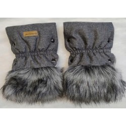 Mufki rękawiczki na zimę do wózka zieleń butelkowa z futerkiem Jackmar