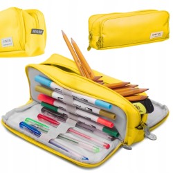 Piórnik szkolny trzykomorowy do szkoły kosmetyczka żółta 3w1