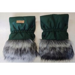 Mufki rękawiczki na zimę do wózka zieleń butelkowa z futerkiem Jackmar
