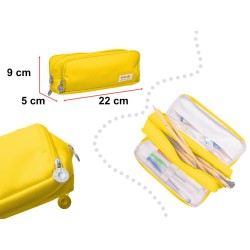 Piórnik szkolny trzykomorowy do szkoły kosmetyczka żółta 3w1