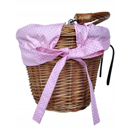 Koszyk na rower wiklinowy kosz na kierownicę biały + wkład róż Jackmar