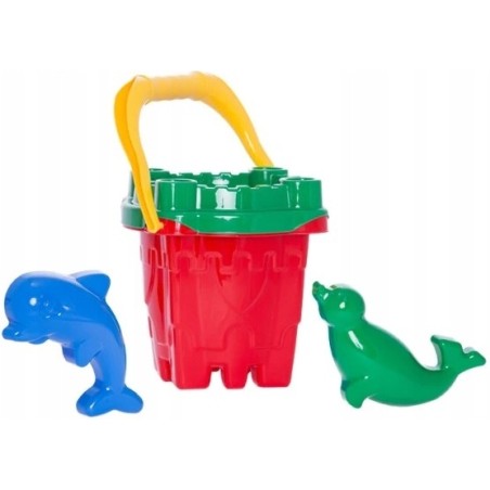 Zestaw do piasku Zamek duże Wiaderko zielone + łopatka grabki foremki Hemar