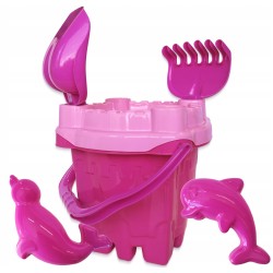 Zestaw do piasku Zamek duże Wiaderko zielone + łopatka grabki foremki Hemar