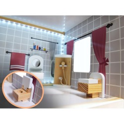 Domek dla lalek drewniany MDF oświetlenie LED + mebelki 78cm jasne kolory