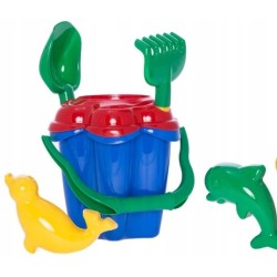 Zestaw do piasku duże wiaderko różowe Kwiatek + łopatka grabki Hemar