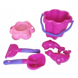 Zestaw do piasku duże wiaderko różowe Kwiatek + łopatka grabki Hemar