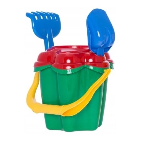 Zestaw do piaskownicy duże wiaderko Kwiatek + łopatka grabki foremki Hemar