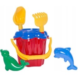 Zestaw do piaskownicy duże wiaderko Kwiatek + łopatka grabki foremki Hemar