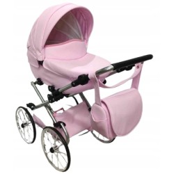 Duży wózek dla lalek głęboki retro biały srebrny dla dziewczynki Jackmar