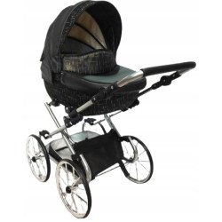 Duży wózek dla lalek głęboki retro biały srebrny dla dziewczynki Jackmar