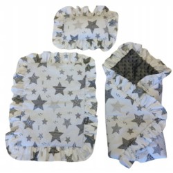 Pościel dla lalek do wózka łóżeczka kołyski + rożek z falbankami Jackmar