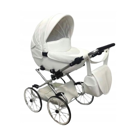 Duży wózek dla lalek głęboki retro błękit srebrny dla dziewczynki Jackmar