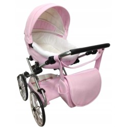 Duży wózek dla lalek głęboki retro błękit srebrny dla dziewczynki Jackmar