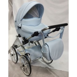 Duży wózek dla lalek głęboki retro błękit srebrny dla dziewczynki Jackmar