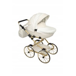 Duży wózek dla lalek głęboki retro dla lalki złoty niebieski Jackmar