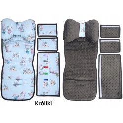 Wkładka do wózka spacerówki materacyk poduszka zestaw 3w1 króliki Jackmar