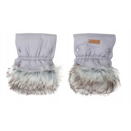 Rękawiczki mufki ocieplane na zimę do wózka srebrne z futerkiem Jackmar