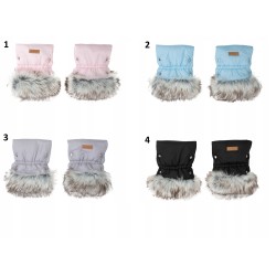 Rękawiczki mufki ocieplane na zimę do wózka srebrne z futerkiem Jackmar