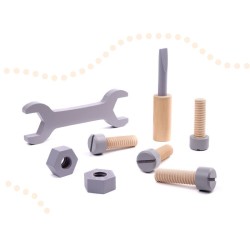 Warsztat z narzędziami drewniany na stoliku zestaw majsterkowicza prezent