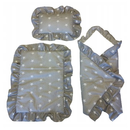 Pościel dla lalek do wózka łóżeczka kołyski + rożek z falbankami Jackmar