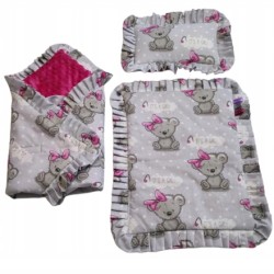 Pościel dla lalek do wózka łóżeczka kołyski + rożek z falbankami Jackmar