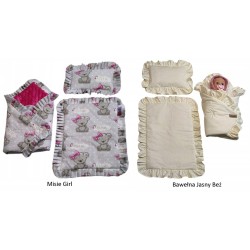 Pościel dla lalek do wózka łóżeczka kołyski + rożek z falbankami Jackmar