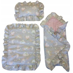 Pościel dla lalek do wózka łóżeczka kołyski + rożek z falbankami Jackmar