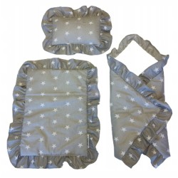 Pościel dla lalek do wózka łóżeczka kołyski + rożek z falbankami Jackmar