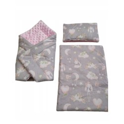 Pościel dla lalek komplet do wózka łóżeczka kołyski + rożek Jackmar