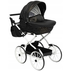 Duży wózek dla lalek lalki głęboki retro czarny dla dziewczynki Jackmar