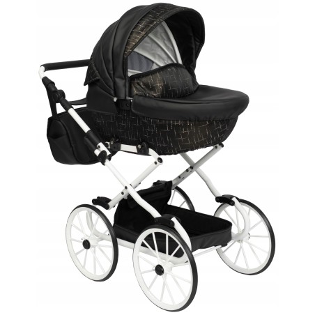 Duży wózek dla lalek lalki głęboki retro czarny dla dziewczynki Jackmar