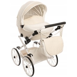 Duży wózek dla lalek głęboki retro złoty biały dla dziewczynki Jackmar