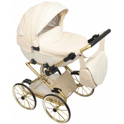 Wózek dla lalek duży głęboki retro złoty beżowy dla dziewczynki Jackmar