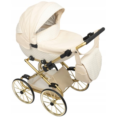 Wózek dla lalek duży głęboki retro złoty beżowy dla dziewczynki Jackmar