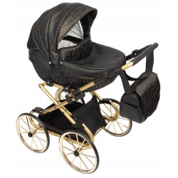 Duży wózek dla lalek głęboki retro złoty czarny dla dziewczynki Jackmar