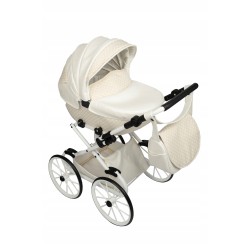 Duży wózek dla lalek głęboki retro złoty biały dla dziewczynki Jackmar