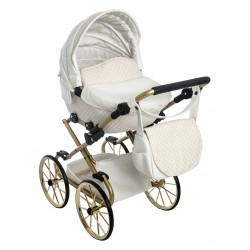 Wózek dla lalek duży głęboki retro złoty beżowy dla dziewczynki Jackmar