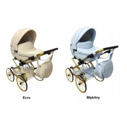 Duży wózek dla lalek lalki głęboki retro eko skóra biały złoty Jackmar