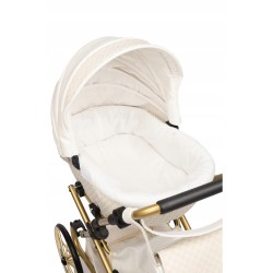 Duży wózek dla lalek lalki głęboki retro eko skóra beżowy złoty Jackmar