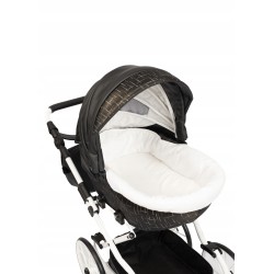 Duży wózek dla lalek lalki głęboki retro eko skóra biały złoty Jackmar