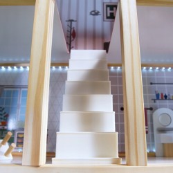 Domek dla lalek drewniany MDF oświetlenie LED + mebelki 78cm jasne kolory