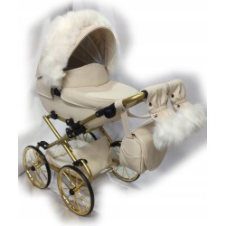 Duży wózek dla lalek głęboki retro złoty czarny dla dziewczynki Jackmar