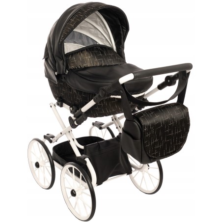 Duży wózek dla lalek lalki głęboki retro czarny dla dziewczynki Jackmar