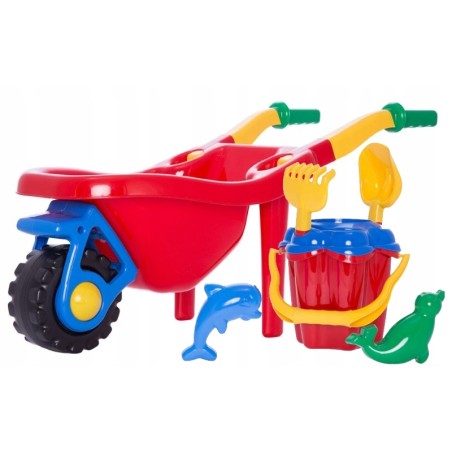 Taczka plastikowa dla dzieci duża z wiaderkiem łopatką i foremkami Hemar