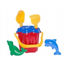 Taczka plastikowa dla dzieci + zestaw do piasku + wiaderko Kwiatek Hemar