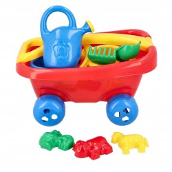 Wózek dziecięcy z rączką do ciągnięcia z zestawem do piasku 10 el. Polski