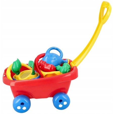 Wózek dziecięcy z zestawem do piasku z rączką do ciągnięcia 10 el. Hemar