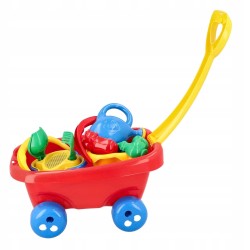 Wózek dziecięcy z rączką do ciągnięcia z zestawem do piasku 10 el. Polski